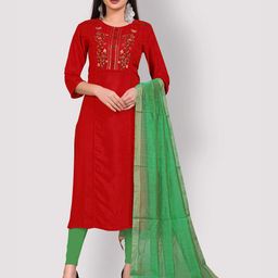 Archittam Floral Yoke Design Shoulder Tabs Thread Work Silk Straight Kurta-image-31