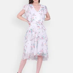 MARC LOUIS White Floral Chiffon Midi Dress-image-50