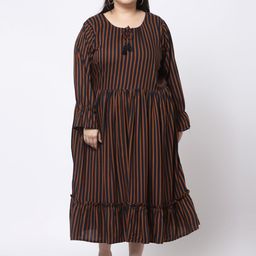 KLOTTHE Brown & Black Striped Maxi Dress-image-73
