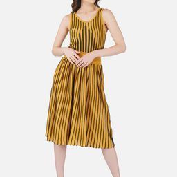 JoE Hazel Mustard Yellow & Black Striped Cotton Midi Dress-16