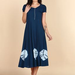 Maaesa Tie and Dyed Puff Sleeve A-Line Midi Dress-image-20