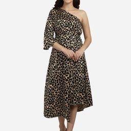 Smarty Pants Black & Beige Printed One Shoulder Satin Fit & Flare Dress-image-9