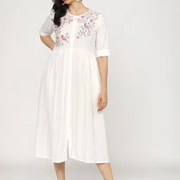 Vishudh Ethnic Motifs Embroidered A-Line Midi Dress-image-72