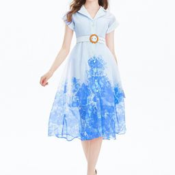 JC Collection Floral Printed Shirt Collar A-Line Midi Dress-picture-44