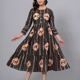 SARAI CREATIONS Round Neck Hand Tie & Dye Print Cotton Fit and Flare Midi Dress-image-60
