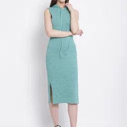 Global Republic Women Striped Sleeveless Hood Neck Sheath Midi Dress-image-74