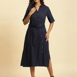 W Shirt Collar Cotton Shirt Midi Dress-picture-37