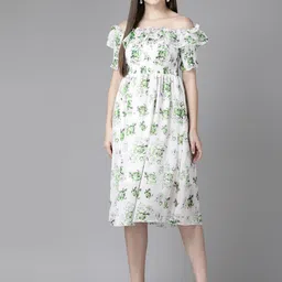 BAESD Floral Print Cold-Shoulder Georgette A-Line Midi Dress-picture-10