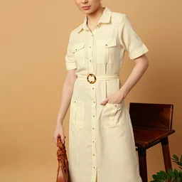 MINT STREET Shirt Collar Belted Georgette A-Line Midi Dress-picture-25
