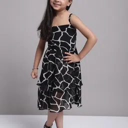 MINI & MING Girl's Print Layered Georgette A-Line Midi Dress-17