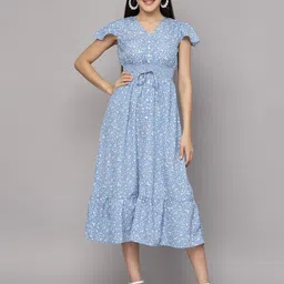 aayu Floral Print Flutter Sleeve Crepe A-Line Midi Dress-picture-4