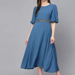 Gipsy Round Neck Flared Sleeve A-Line Midi Dress-picture-23
