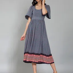 DEBONATELLA Ethnic Motifs Print Crepe A-Line Midi Dress-picture-3