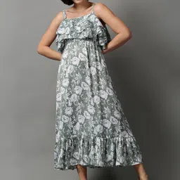 SHOWOFF Women Floral  Shoulder Strap Crepe A-Line Midi Dress-image-37
