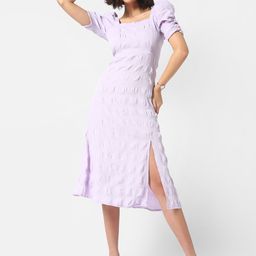 Campus Sutra Purple Smocked Crepe A-Line Midi Dress-image-32