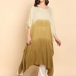 Maaesa Tie & Dye Dyed Batwing Sleeve Crepe Kaftan Midi Dress-image-71