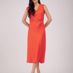 FableStreet Women V Neck Side Knot Midi Dress-image-54