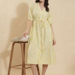 Murcia Women Cotton Striped Shirt Midi Dress-image-32