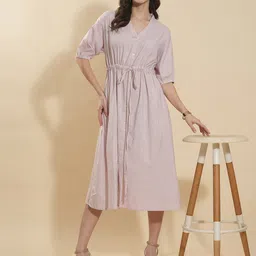 Murcia Women Cotton Striped Shirt Midi Dress-image-86