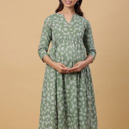 CRAFIQA Tropical Printed Maternity Empire Midi Cotton Dress-picture-19