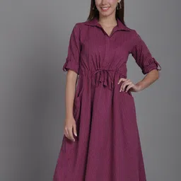 Aarsha Striped Cotton Shirt Midi Dress-picture-41