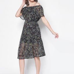 Sera Black Floral Off-Shoulder Midi Dress-image-36