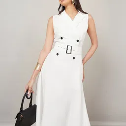 Styli White Notch Lapel Neck Sleeveless Blazer Midi Dress-image-21