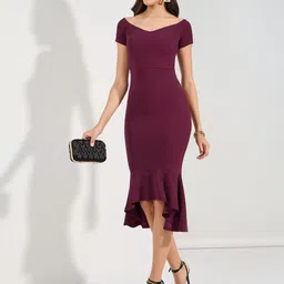 Styli Off Shoulder High Low Hem Bodycon Midi Dress-image-64