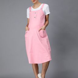 NIGHTSPREE Round Neck Maternity Pinafore Cotton Midi Dress-picture-26