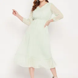 STYLE BLUSH Self Designed V-Neck A-Line Midi Dress-image-39