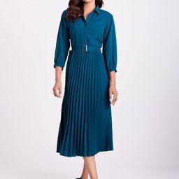 FLOWERVELLY Accordion Pleated Puff Sleeve Fit & Flare Midi Dress-image-57