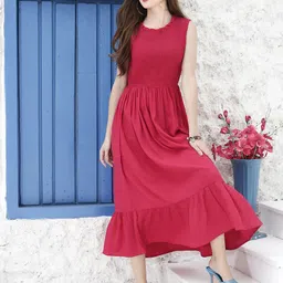 Sera Fuchsia Smocked Fit & Flare Midi Dress-image-61
