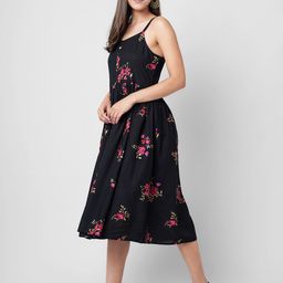 INDIANIC Floral Printed Shoulder Straps Fit & Flare Midi Dress-image-72