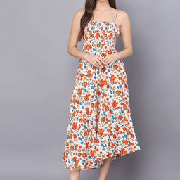 Vastralay Floral Printed Shoulder Straps Sleeveless Fit & Flare Midi Dress-image-51