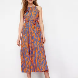 Trendyol Printed Round Neck Fit & Flare Midi Dress-image-12