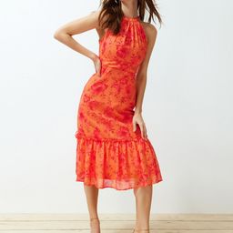 Trendyol Floral Printed Halter Neck Sheath Midi Dress-image-9