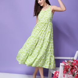 Popwings Floral Printed Fit & Flare Midi Dress-image-95
