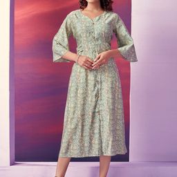 Peachmode Floral Printed Fit & Flare Midi Dress-image-28