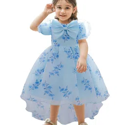 StyleCast x Revolte Blue Girls Floral Printed Puff Sleeves Bow Fit & Flare Midi Dress-image-28