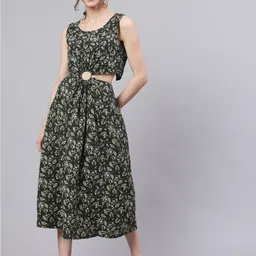 AKS Floral Printed Cut Outs Cut Outs Fit & Flare Midi Dress-image-94