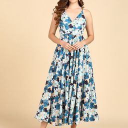 ZNX Clothing Floral Printed Shoulder Straps Fit & Flare Midi Dress-image-73