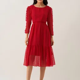 AASK Self Design Gathered Fit & Flare Midi Dress-37