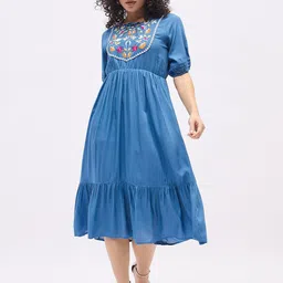 Deewa Women Floral Embroidered Fit & Flare Midi Dress-image-20