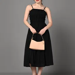 Justin Whyte Shoulder Straps Smocked Fit & Flare Midi Dress-image-59