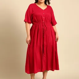 The Pink Moon Plus Size V-Neck Bell Sleeves Fit & Flare Midi Dress-picture-22