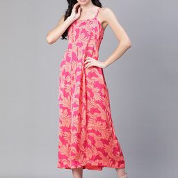 Oxolloxo Floral Printed Shoulder Straps Satin A-Line Midi Dress-picture-20