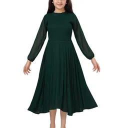 BAESD Girls Round Neck Accordion Pleated Georgette Fit & Flare Midi Dress-picture-51