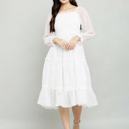 Jitisha Women Self Design Cuffed Sleeve Fit & Flare Midi Dress-image-14