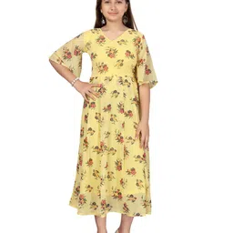 BAESD Girls Floral Printed Flared Sleeve Georgette Fit & Flare Midi Dress-image-31