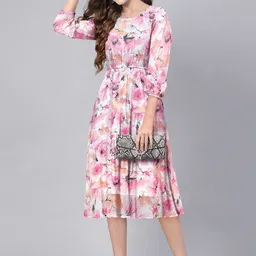BAESD Floral Print Puff Sleeve Georgette Fit & Flare Midi Dress-picture-45
